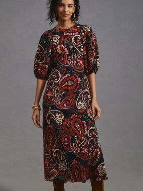 Anthropologie/ Kachel Puff-Sleeve Midi Dress - Small Petite